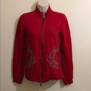 EUC Studded Red Zip Up Sweater